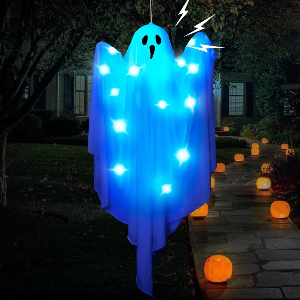 NWT JOYIN Halloween Hanging Light Up Ghost with Spooky Blue LED Lights – 47”